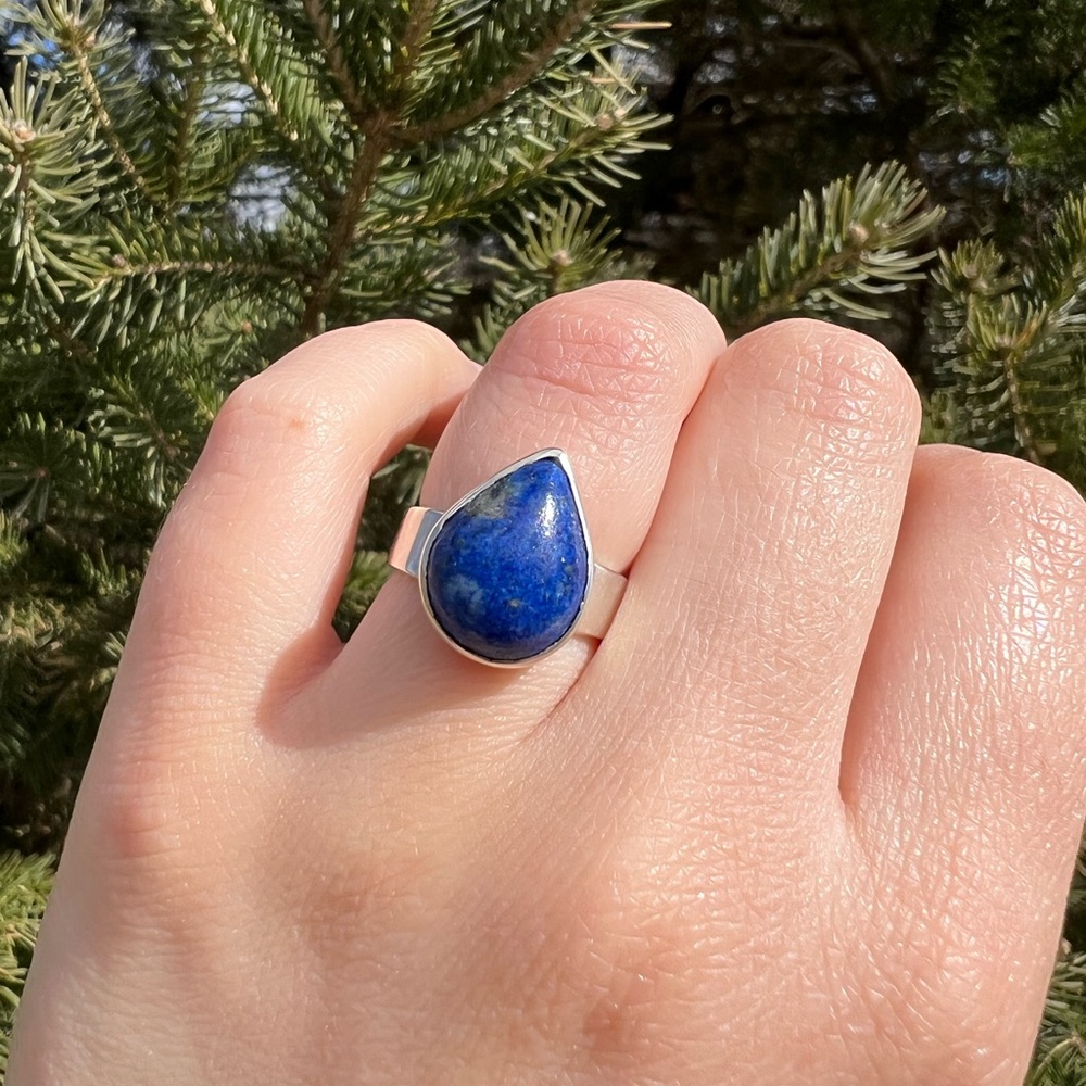 Custom Conversion Sterling Silver Lapis Ring Size… - image 3